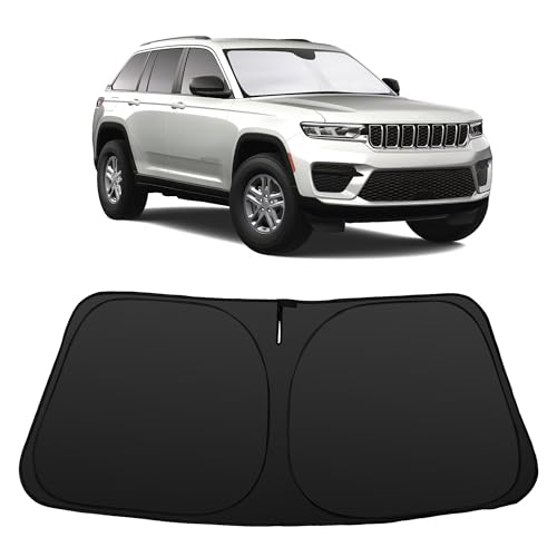 Image of Windshield Sun Shade for Jeep Cherokee 2014-2024 2025 Trailhawk | Foldable, Full covered for windshield, Block UV Rays, Heat Reduction, Easy to install, Keeps Car Cooler