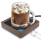 Coffee Mug Warmer with 2 USB Charging Ports: Auto Shut-Off Candle Wax Warmer - Heated Beverage Coffee Accessories for Home Office Desk - U1 Wood