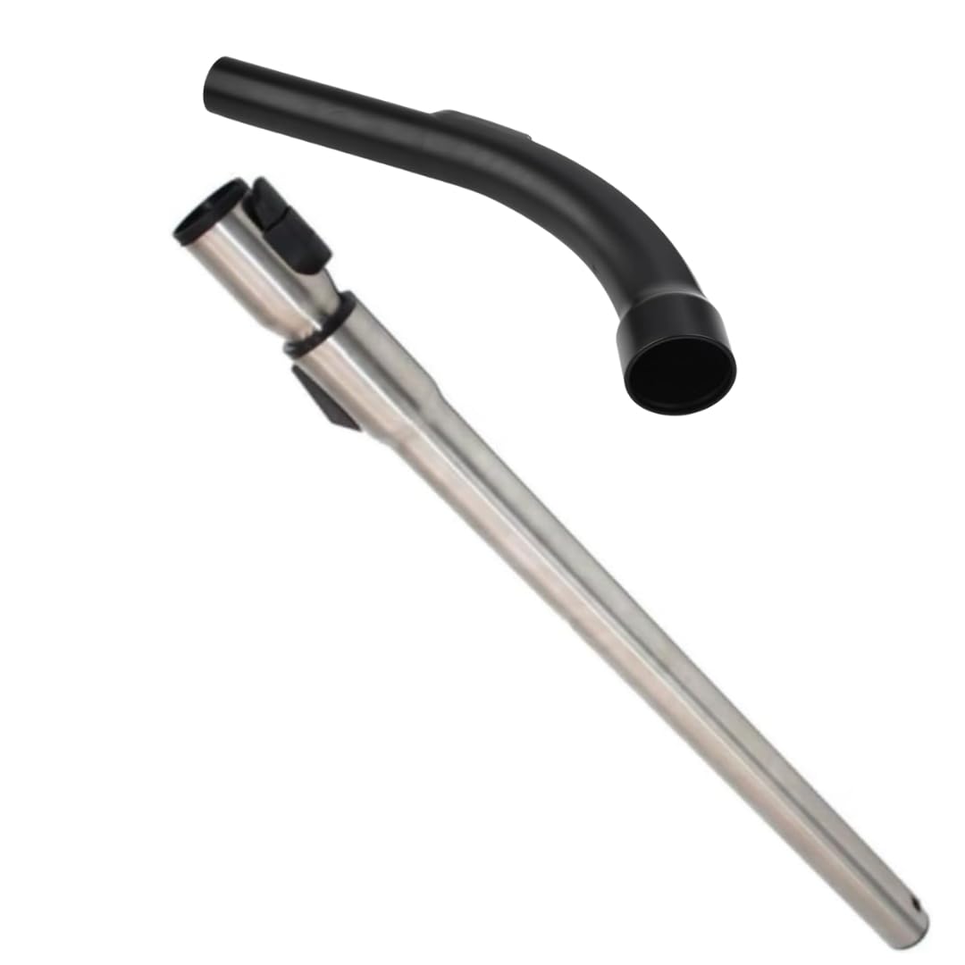 Find A Spare Silver Telescopic Extension Tube & Bent Hose Handle Compatible With Miele C2, C3, S2, S5, S8 Series Replacement Wand & Curved Handle For Miele Vacuum Cleaners