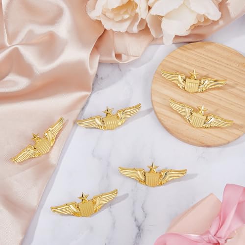Image of DICOSMETIC 6Pcs Wings Pin Pilot Metal Wing Pin Aviator Pins Air Force Senior Pilot Wing Gold Wing Pilot Badge Alloy Brooch Costume Lapel Pin for Hat Shirt Uniform