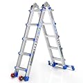 Wolec Telescoping A-Frame Ladder with Wheels & Stabilizer Bar - 17FT Folding Extension Ladder, 330lb Security Load Multi Position Ladders for Stairs Home Indoor Outdoor Roof
