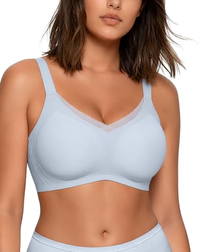 HORISUN Seamless Mesh Lace Bras for Women No Underwire Wireless Bras with Support and Lift Full Coverage Deep V Bralettes