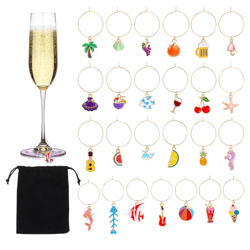 25PCS Wine Glass Charms Wine Charms for Stem Glasses Identifier Tags for Stem Glasses Champagne Glass Charm Rings Summer Beach Themed Drink Charm for or DIY Decorations and Party Decorations
