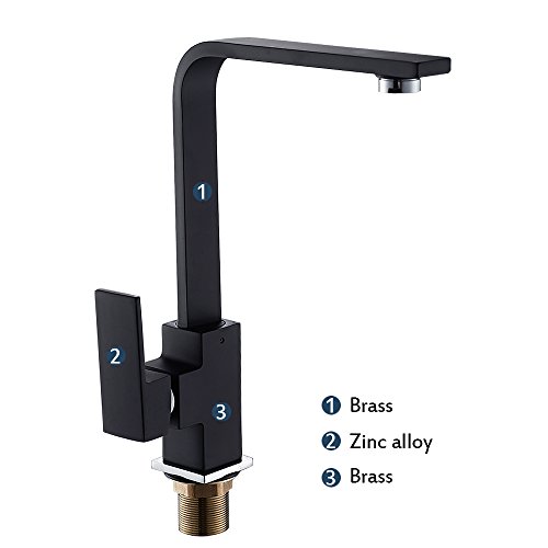 Littlegrasseu Küchenarmatur Quadratförmig mit hoher Auslauf Waschtischarmatur Mischbatterie Wasserhahn für Küche Waschtisch Messing (Schwarz) - Image 4
