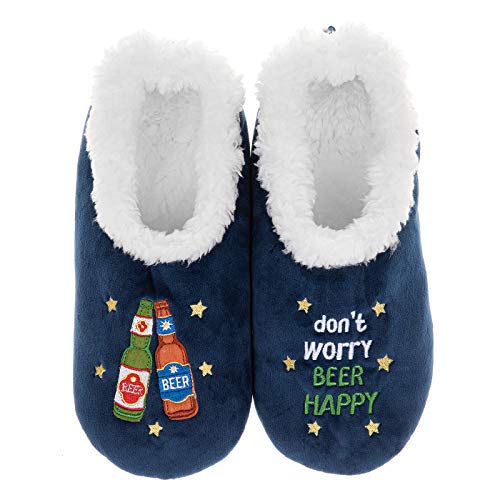 Snoozies Pairables - Pantofole da uomo super morbide in sherpa, con scritta "Beware Grumpy Old Man, Blu, Small Snoozies Pairables - Pantofole da uomo super morbide in sherpa, con scritta "Beware Grumpy Old Man, Blu, Small