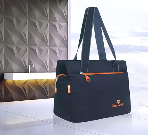 Image of Women Bag, Black with Turquoise Accents, Tote Bag with Multiple Zipper Pockets