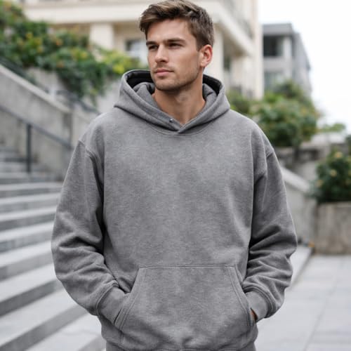 Image of Maydear Men's Pullover Hoodie Casual Long Sleeve Hooded Sweatshirt Basic Fleece Hoodie with Pocket-Grey