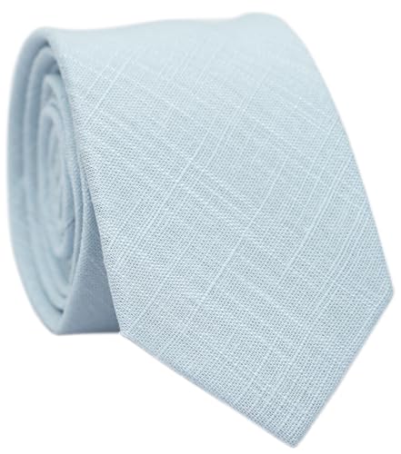 BELLUNO Mens Skinny Ties Cotton Linen Blend 2.5 inch Slim Neckties Mist Blue Tie