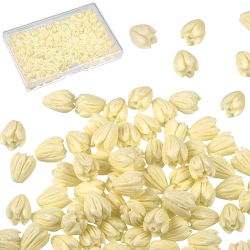 Hotop 100 Pcs Artificial Pikake Jasmine Flower Beads Coral Flower Shell Beads for Jewelry Making Necklace Bracelet Supplies Back to School Scrapbooking DIY Crafts Gifts Decors (7 x 9 mm Ivory)