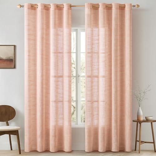 MIULEE Rideau Voilage Lin Salon Voile Sheer Rideaux en Lin Chambre Transparent Translucide Voilages intérieurs Galon Fronceur Élégant Chaleureux 140x145 cm...
