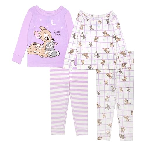 Disney Girls' 4-Piece Snug-fit Cotton Pajama Set, Soft Cute for