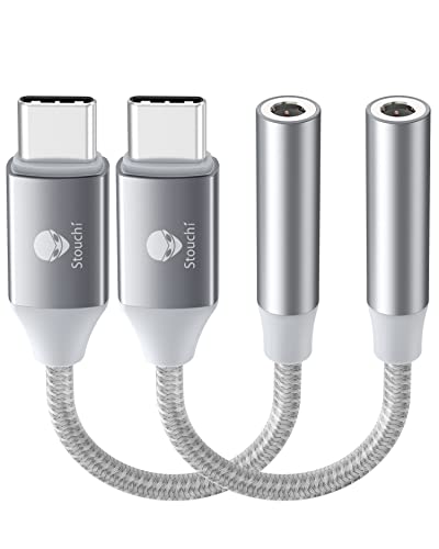 Image of Stouchi USB C to 3.5mm Female Adapter 2 Packs, Type C Headphone Audio Jack Cable Cord Hi-Fi Dongle for Samsung Galaxy S22 S21 Ultra Z Flip Note 20,iPad Mini 6th, Pixel 9 /8 /7 /6a /6 - Silver