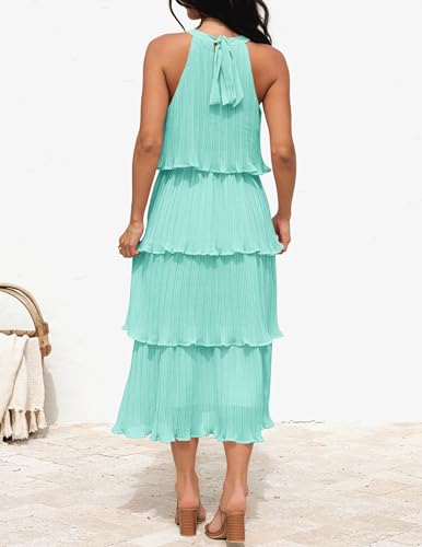 Image of ZESICA Women's 2026 Summer Sleeveless Halter Neck Ruffle Tiered Layered Chiffon Flowy Swing Long Midi Dress
