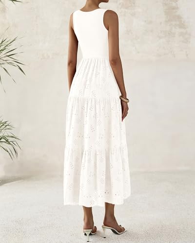 BTFBM Women Summer Eyelet Midi Dresses Casual Spring 2025 Sleeveless A Line Flowy Vacation Beach Wedding Guest Sun Dress4