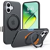TORRAS iPhone 16 用 ケース カメラコントロールボタン付き【カチカチ・多機能360度回転スタンド】縦横両対応 マグネット搭載 MagSafe対応 米軍MIL規格耐衝撃 リング 指紋防止 黄変防止 マグセーフ対応 レンズ保護 滑り止め ドット模様 手持ち撮影 安定性 両眼 6.1インチ「Ostand O3 Fitness」ミッドナイト（ブラック）