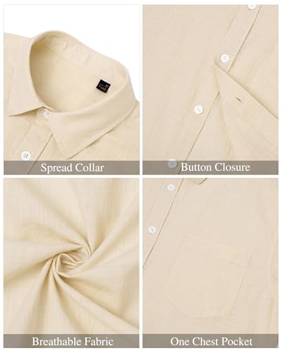 Image of J.VER Mens Linen Shirt Short Sleeve Button Down Casual Summer Shirts | Cotton Linen, Untucked, Big Tall, from Beach Camp Vacation, Cruise Fishing, Work Office, to Wedding Party Family, with Pocket