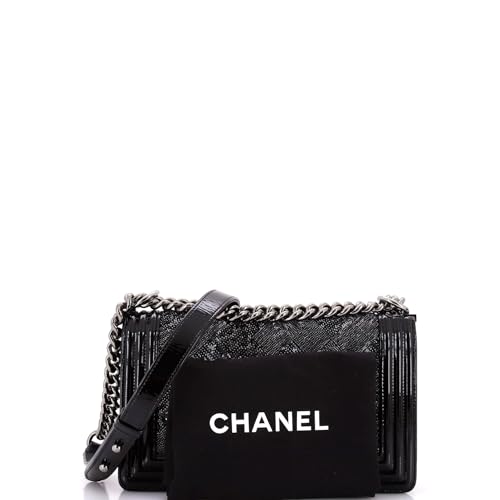 Pre-Loved Boy Flap Bag Sequin with Patent Old Medium, Black2