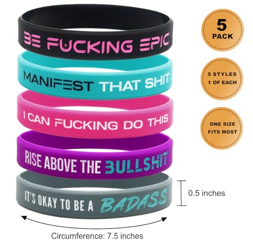 Sweary Affirmation Bracelets (Set of 5) - Motivational Swear Word Jewelry for Women: Be Fucking Epic, Manifest that Shit, I Can Fucking Do This, Rise Above the Bullshit, Be A Badass2