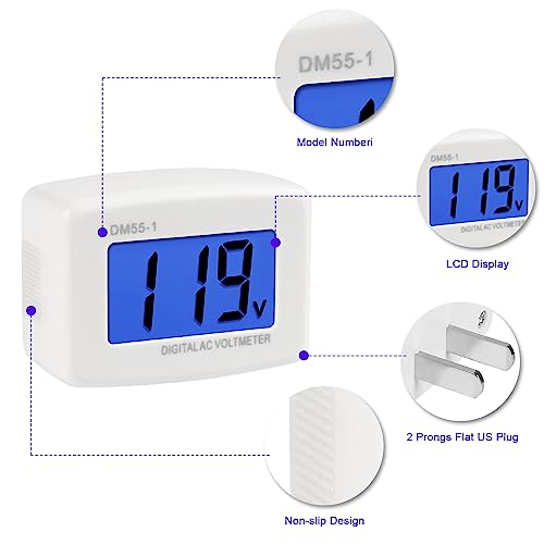 Image of 4pcs Flat US Plug AC 80-300V Voltage Measuring Monitor, LCD Digital Voltmeter, AC 110V 220V Voltage Panel Power Line Volt Test Monitor for Household Plug into Outlet to Measure Voltage