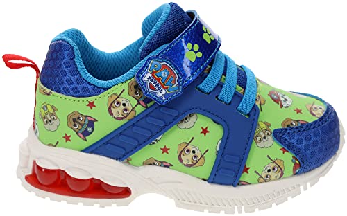 Paw Patrol Light-Up Running Shoes for Toddlers, Mismatch Sneaker with Hook-and-Loop Strap, Blue/Green, Toddler Size 9