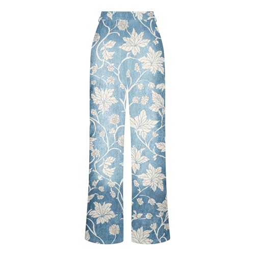 Womens Floral Print Wide Leg Fake Denim Pants Plus Size Casual Graphic High Waisted Strethy Jeans Flare Trousers3
