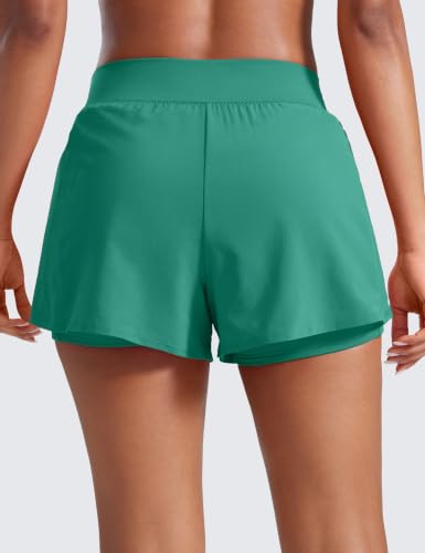 Image of CRZ YOGA 2 in 1 Double Layer Running Shorts 3 inch | High Waisted, Quick Dry, Lightweight, Zip Pockets, for Women