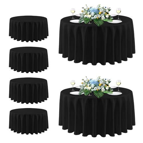 Image of sancua Black Round Tablecloth 108 Inch Diameter, 6 Pack - Circle Polyester Fabric Table Cloth for Wedding Party Reception Banquet Birthday, Washable Formal Table Cover (Fit 42-96 Inch Tables)