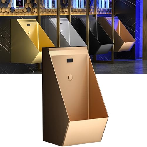 304 Stainless Steel Urinal,Wall Mounted Bathroom Urinal,Urinals for Men Bathroom, Intelligent Sensor Flush Male Urinal, Commercial Anti-Odor Men's Adult Urinal,Rosegold