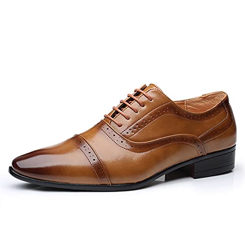 Single Season Formal Dress Shoes for Men Lace Up Cap Toe Burnished Toe PU Leather Anti-Slip Non Slip Low Top Block Heel Slip Resistant Classic Very Popular Among Young People