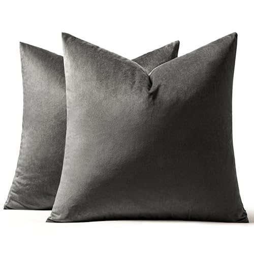 MIULEE Pack of 2 Velvet Pillow Covers Decorative Square Pillowcase Soft Solid Cushion Case for Sofa Bedroom Car 18 x 18 Inch Dark Grey