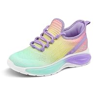 RUNSIDE Girls Lightweight Sneakers Kids Lace-up Tennis Running Shoes, Breathable Walking Shoes for Toddler/Little Kid/Big Kid Gradient Purple