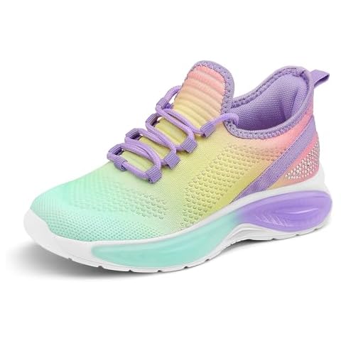RUNSIDE Girls Lightweight Sneakers Kids Lace-up Tennis Running Shoes, Breathable Walking Shoes for Toddler/Little Kid/Big Kid Gradient Purple Cover