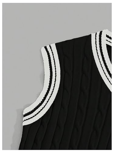 Milumia Men's Cable Knit Cricket Sweater Vest Striped V Neck Sleeveless Fall Sweater Tank Tops3