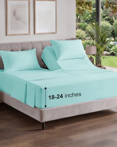 Image of Flex Top Split Head King Sheet Set - 4 Piece Extra Deep Sheets - Spa Blue