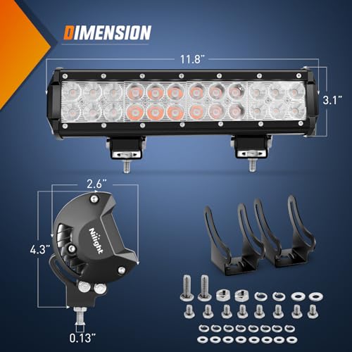 Image of Nilight LED Light Bar 12 Inch 72W Spot Flood Combo Purple Beam