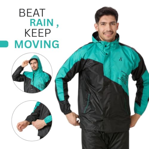 Image of Aashi Polyester Rain Coat for Men with Hood, Waterproof Rainwear Suit for Bike Riders with Polyester Jacket and Pants with Pockets