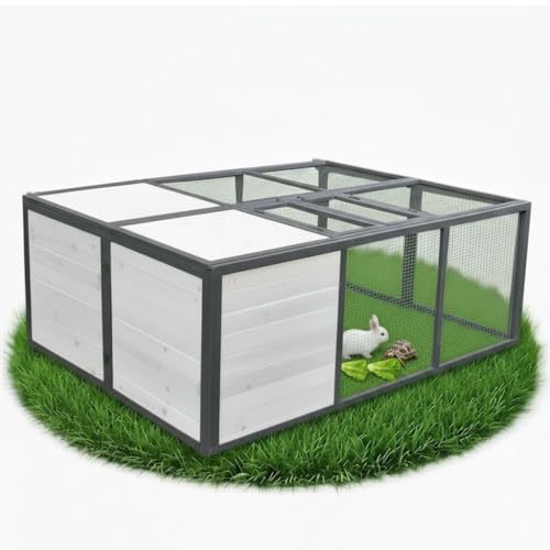 Melko Freilaufgehege klappbar Ausbruchsperre Kaninchen 160 x 119 x 60 cm Holz Kaninchenauslauf (Grau)