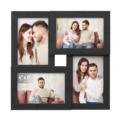 Image of SONGMICS Collage Picture Frames, 4x6 for Wall Decor, Multi Family Photo for Gallery Decor, Hanging Display, Set of 4, Ink Black URPF25BK