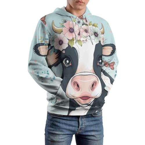 Sweat à capuche vache papillon fleur sweatshirt hoodie manches longues pullover S - 6