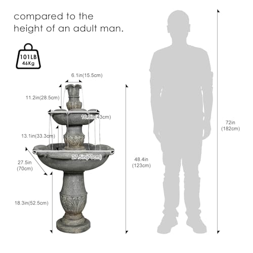 Image of Naturefalls 48.4 inch Water Fountain Outdoor - Large Waterfall Fountain Outside, 3-Tiers Cascading, Fiber Reinforced Concrete, Indoor and Outdoor Fountain for Garden, Patio, Backyard, Lawn, Yard Decor