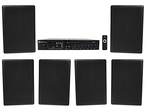 Rockville Bundle RCS80-1 60 Watt 70v Commercial Amp/Bluetooth Receiver Bundle with (3) Pair RockSlim 70B Black 5.25