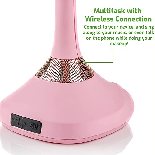 Image of OVENTE Rechargeable Lighted Tabletop Mirror with Speaker, Pink MRT06P1X5X