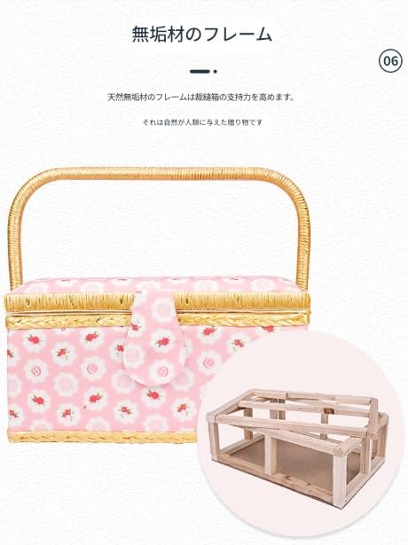 ソーイングボックス、裁縫道具や製品を収納できる大容量収納バスケット、かぎ針編みはさみ用のポータブルバスケット、生地ボックス (A-2