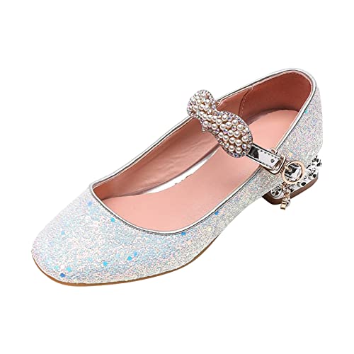 Betadog Girls Sandals Kids Glitter Bow Dress Shoes Heel Sequins Princess Sandals Toddler Flower Wedding Party Shoes (White-i, 2)