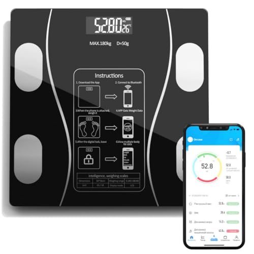 Balança Corporal Digital com Bioimpedância e Bluetooth, Pilhas AA...