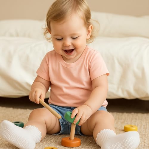 BISOUSOX White Ruffle Socks for Girls, Baby Girl Toddler Grip Socks Cute Grippy Frilly Dress Sock 0-6 6-12 Months 1-5T 8-12Years3