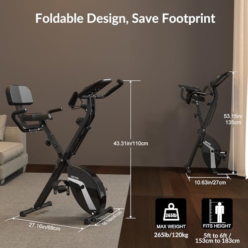 Bicicleta Estática, Micyox MX-600 Bicicleta de Ciclismo Interior Plegable Magnética con Pantalla LCD y Sensor de Frecuencia Cardíaca, Bicicleta con Bandas de Resistencia que Ahorra Espacio - Imagen 6
