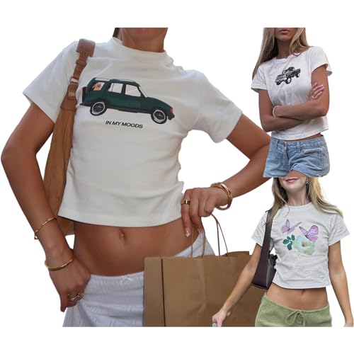 Graphic Baby Tees for Women Teenagers Y2k Flower Print Crop Tops Vintage 90s Aesthetic Grunge Tees Summer Shirts4