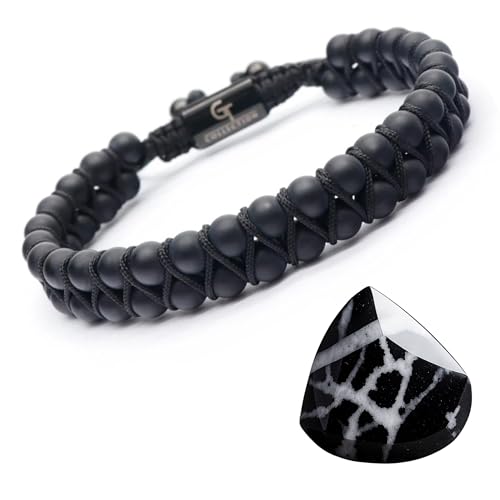 Matte Black Onyx Bracelet for Men, Adjustable Double Beaded Bracelet - Gemstone Energy Bracelet for Protection and Strength, Handcrafted Men's Jewelry Gifts for Men