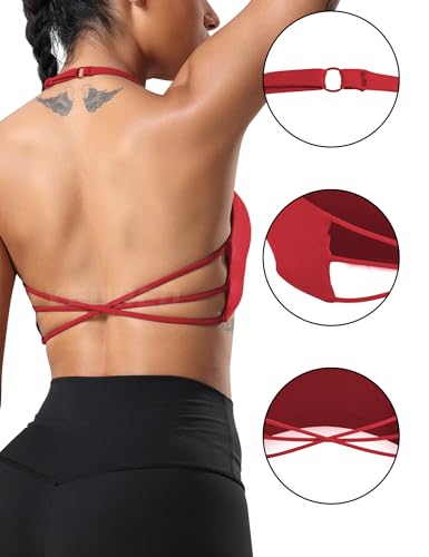 Image of YEOREO Women's Sports Bra Halter Workout Sports Bra Strappy Criss Cross Back Bra Removable Padded Yoga Crop Top